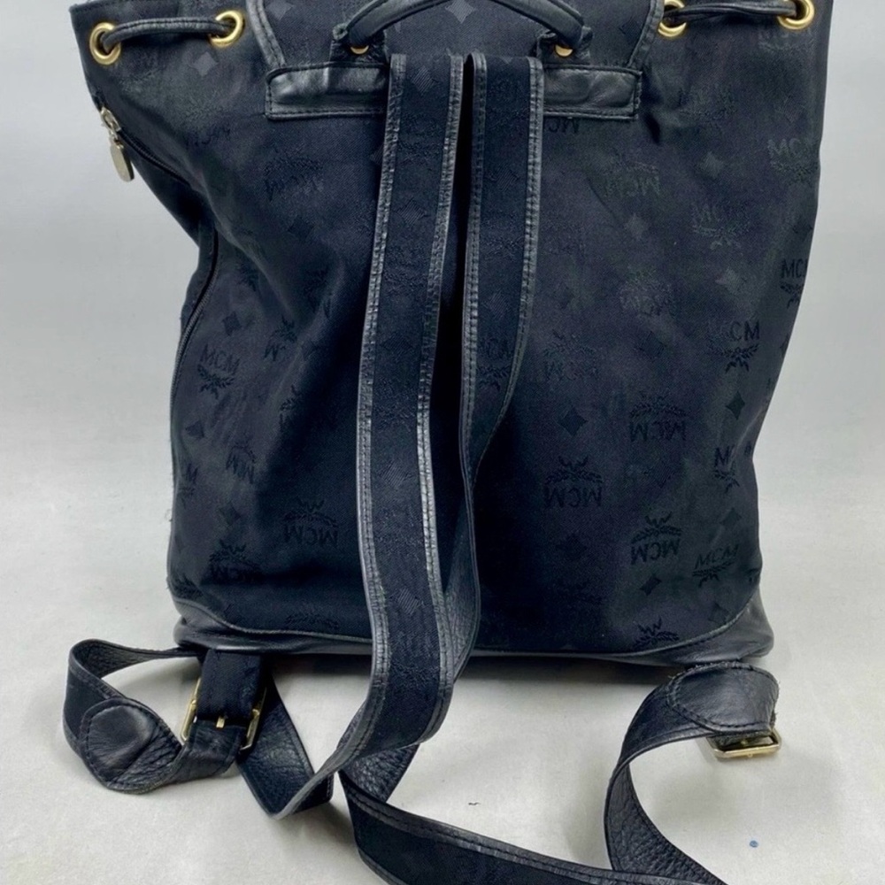 MCM Black Monogram Drawstring Backpack with Gold … - image 4